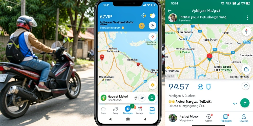 Antarmuka aplikasi 62VIP dengan navigasi motor yang jelas dan informatif.