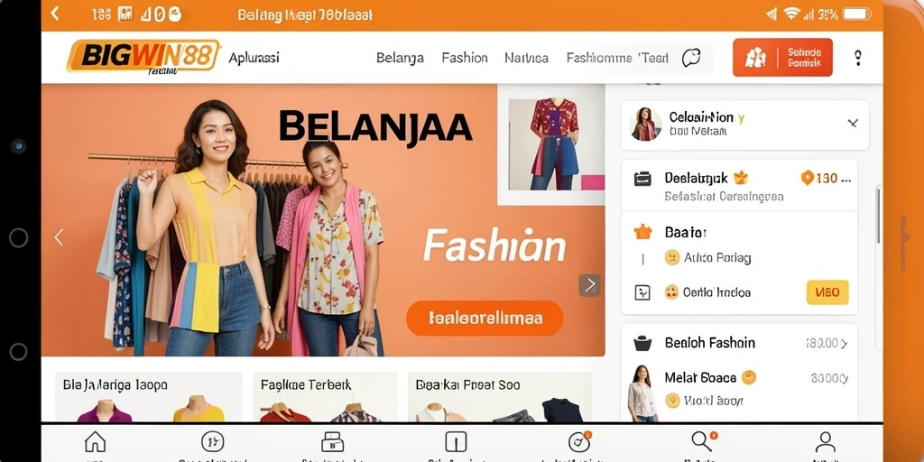 Tampilan utama aplikasi BIGWIN88 dengan berbagai produk fashion.