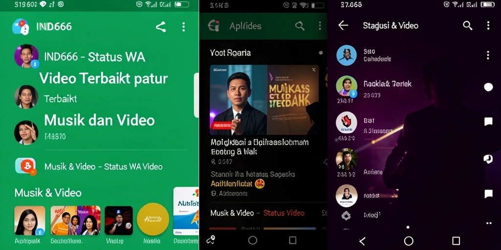 Antarmuka aplikasi IND666 dengan koleksi video Status WA.