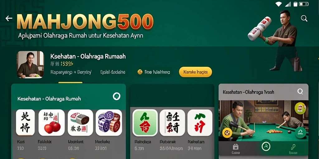 Tampilan antarmuka MAHJONG500 dengan berbagai fitur olahraga rumah.