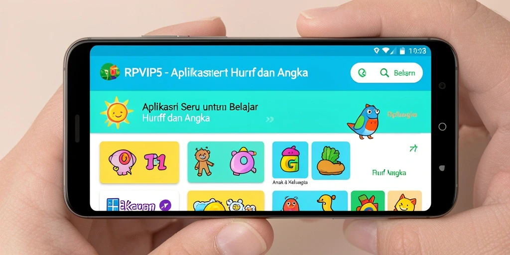 Sketsa tampilan interaktif dari aplikasi RPVIP5 untuk belajar huruf dan angka.