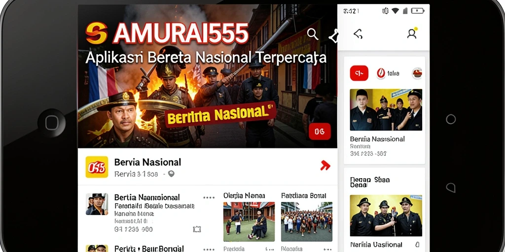 Antarmuka layar utama aplikasi SAMURAI555 dengan berbagai kategori berita.